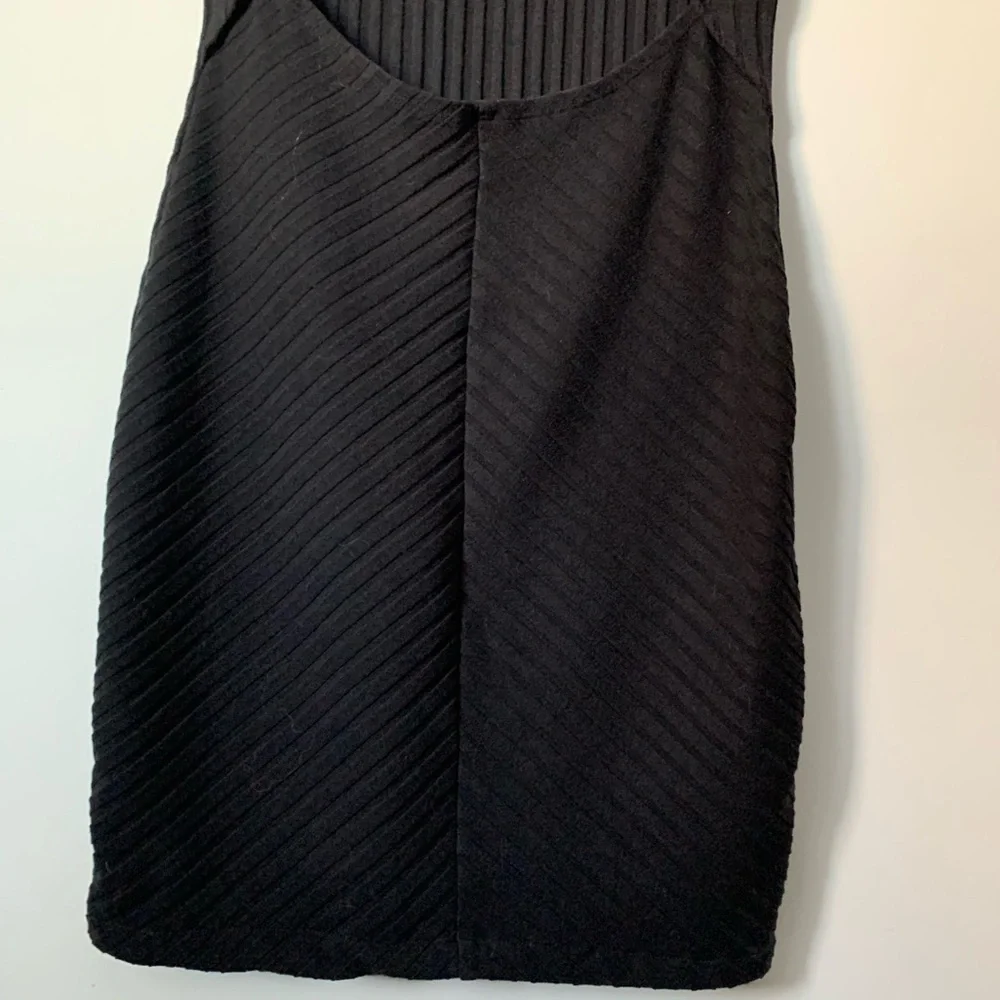 Free People Black Ribbed Bodycon Dress w/ Crew Neck, Cap Sleeves, & Cut Out Back